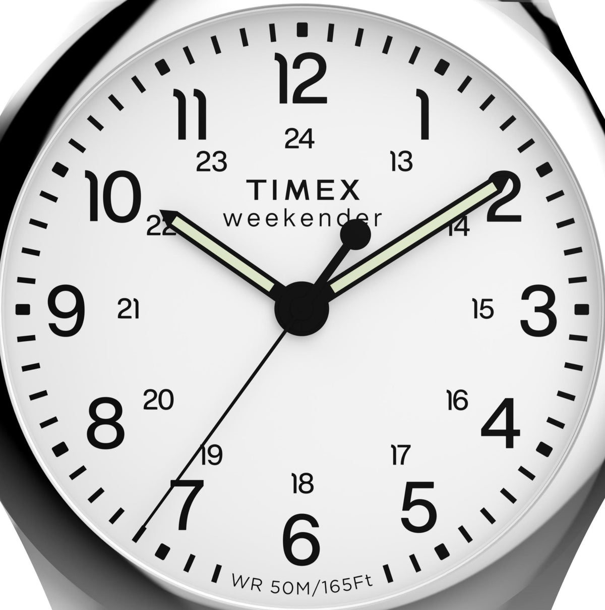 Men's quartz analog watch with white dial, black leather strap, silver-tone case