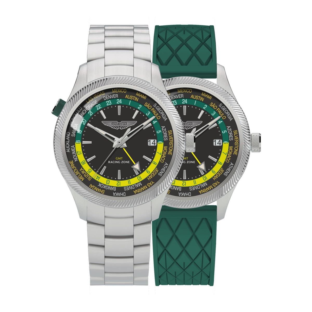 Aston Martin Quartz Black Dial RSST Bracelet and Podium Green Silicone Strap Men's Watch MTIZ1F503