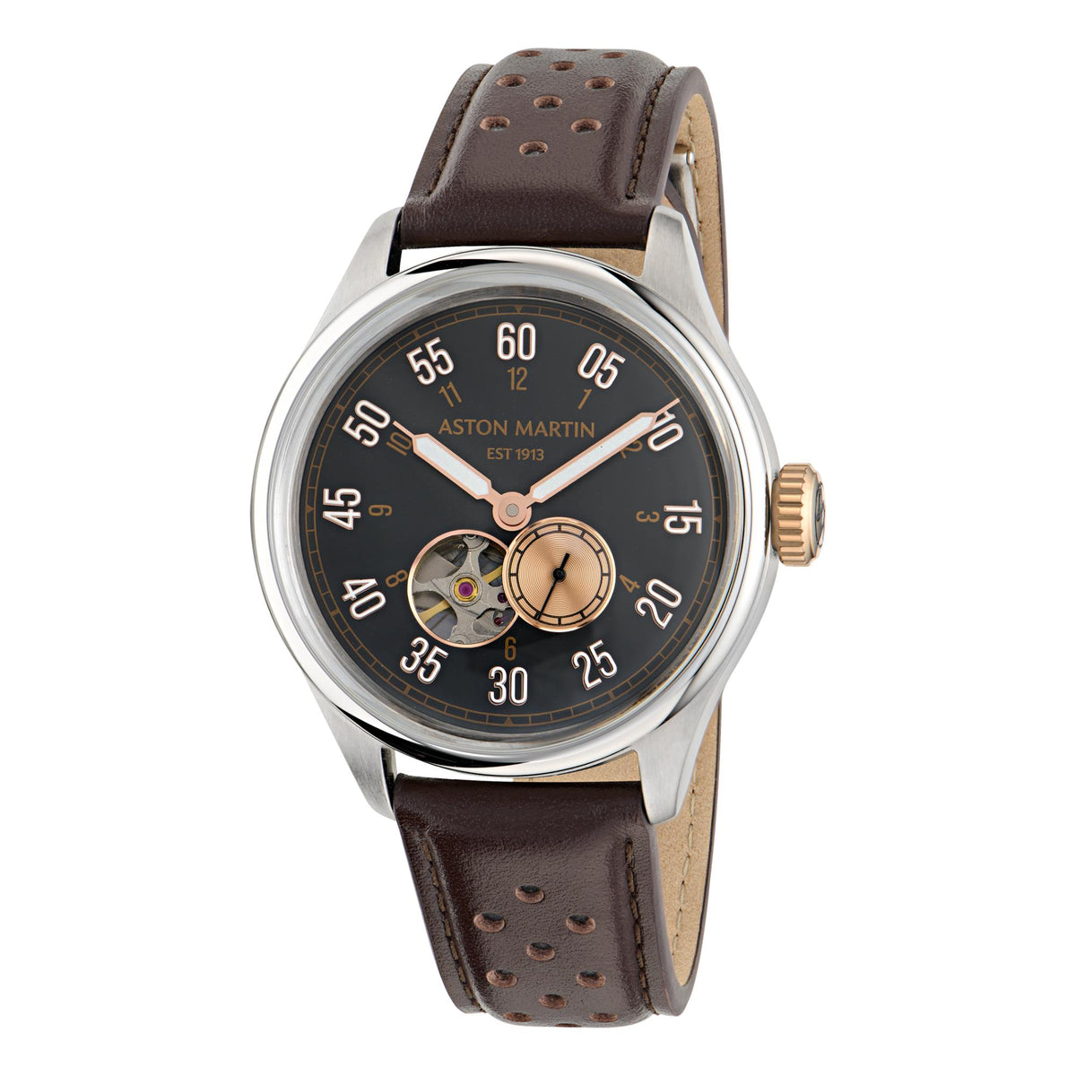 Aston Martin Automatic Black Dial Brown Leather Strap Men's Watch MTTS1F501