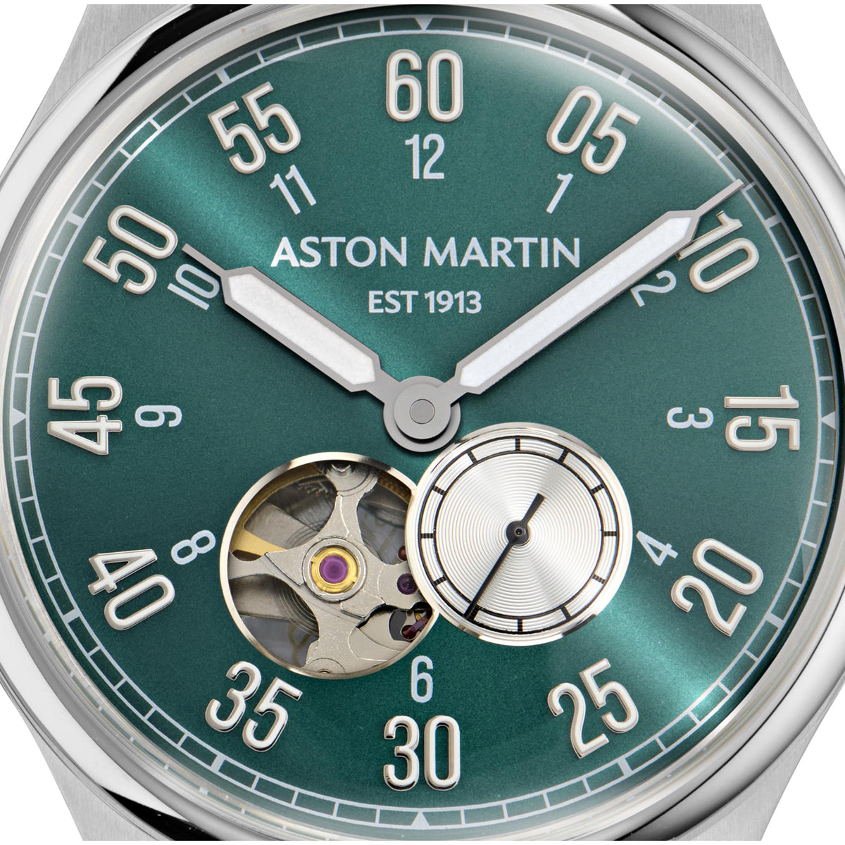 Aston Martin MTTS1F504 green sunray dial close up view