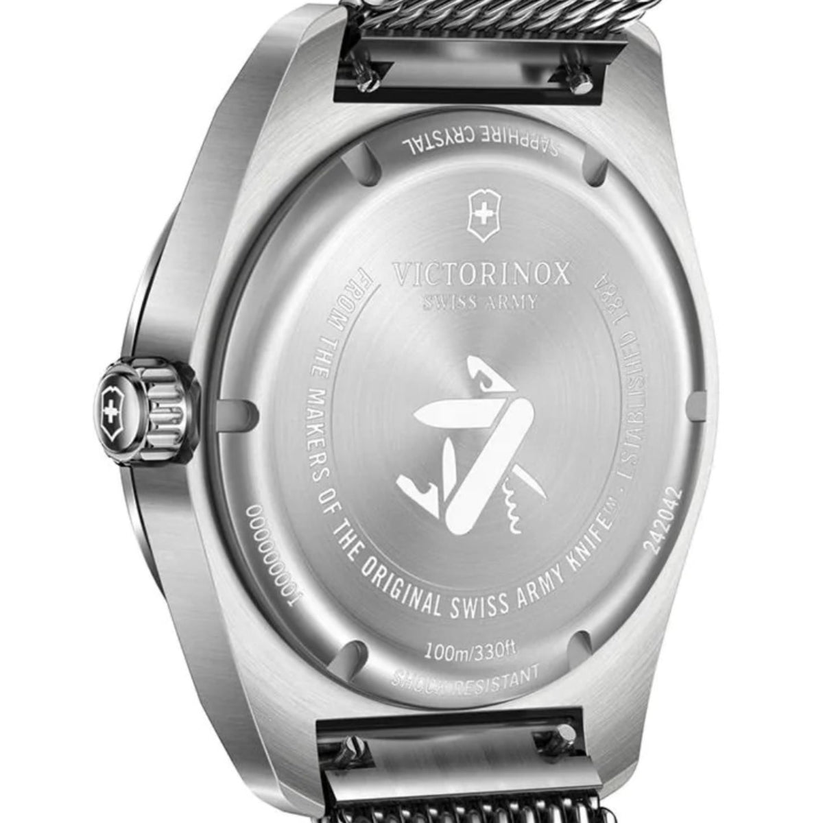 Victorinox Swiss Army 42mm quartz watch, steel case with logo on metallic dial