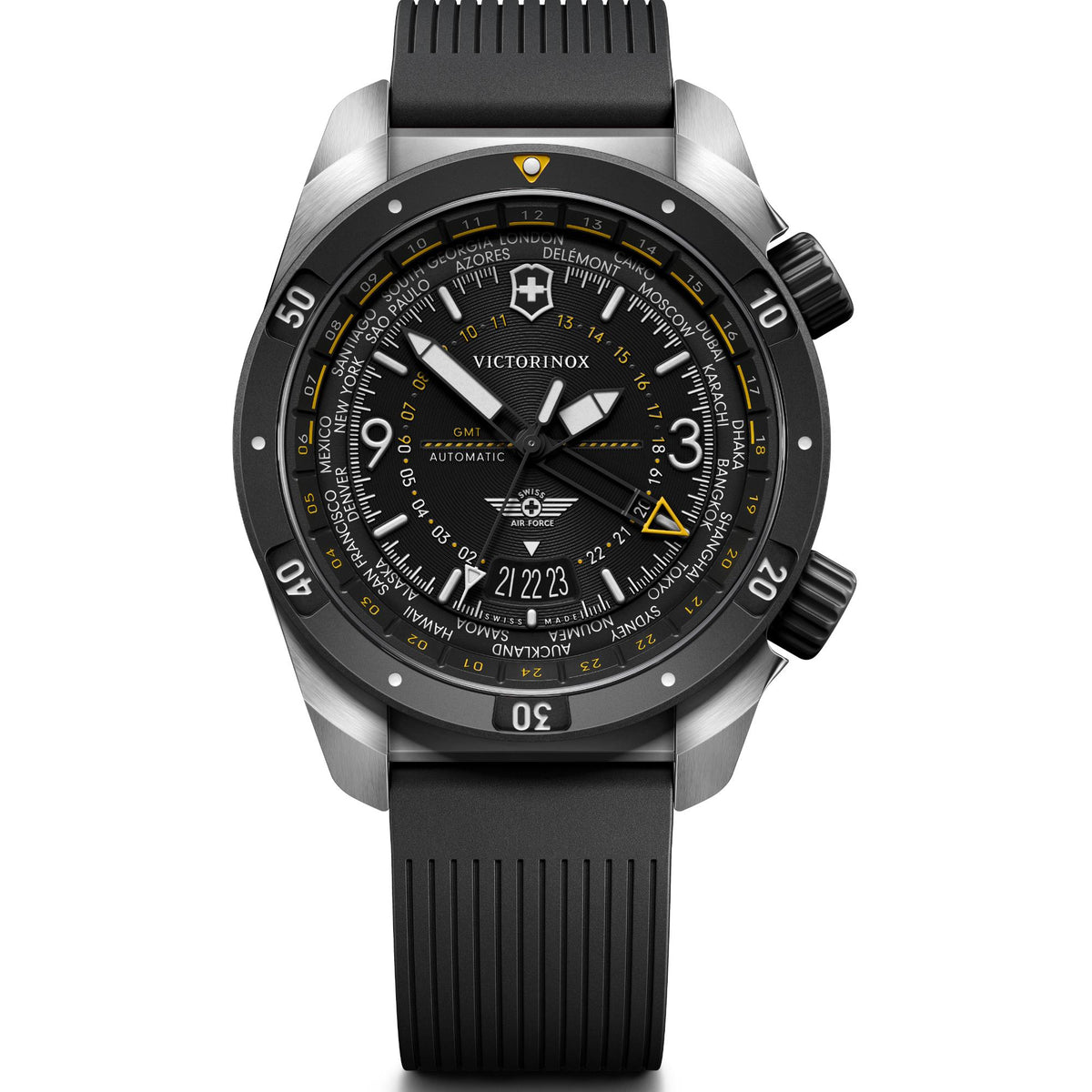 Victorinox Air Pro Automatic GMT Black Dial Rubber Strap Men's Watch 242005