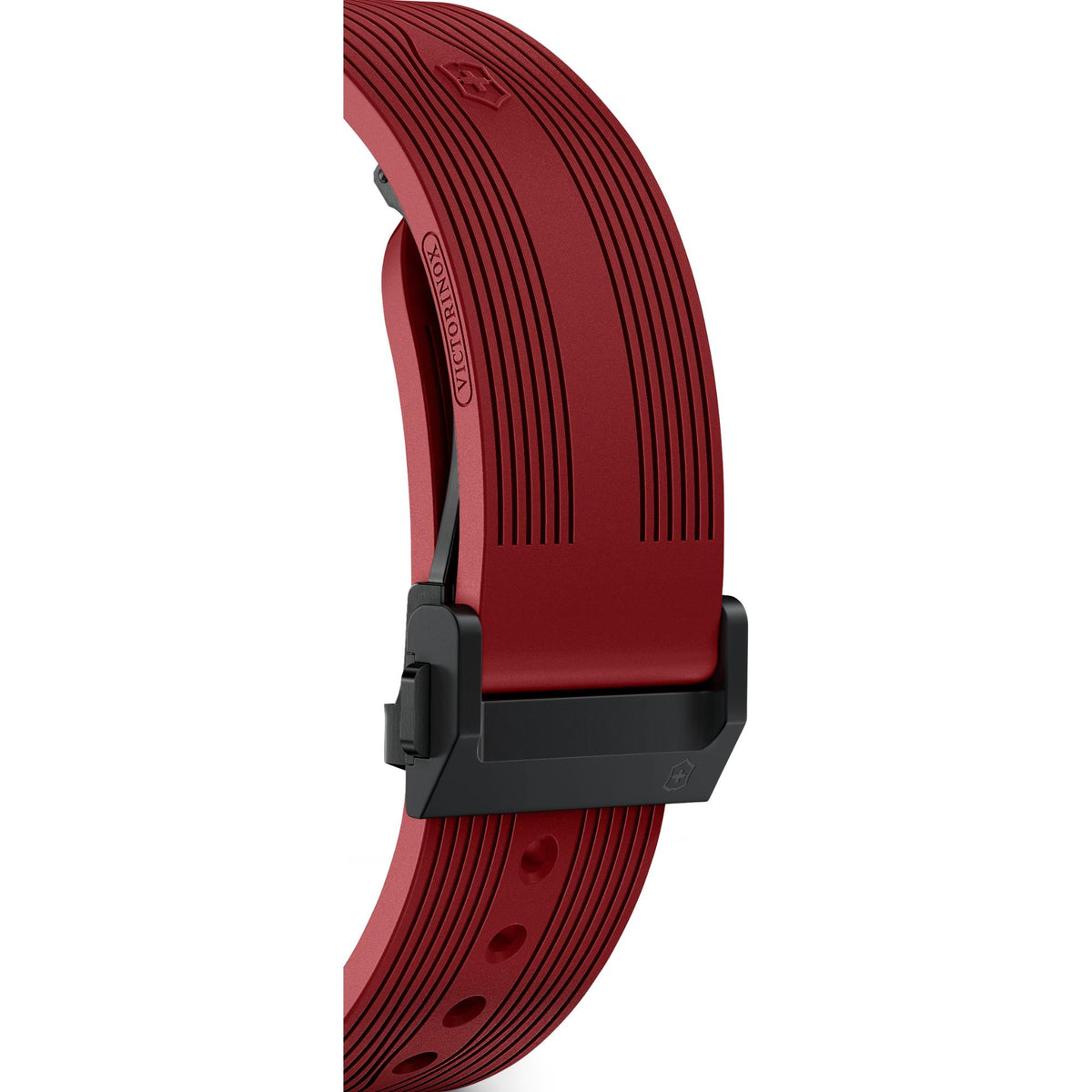 Men's automatic watch with dark red rubber strap and black case