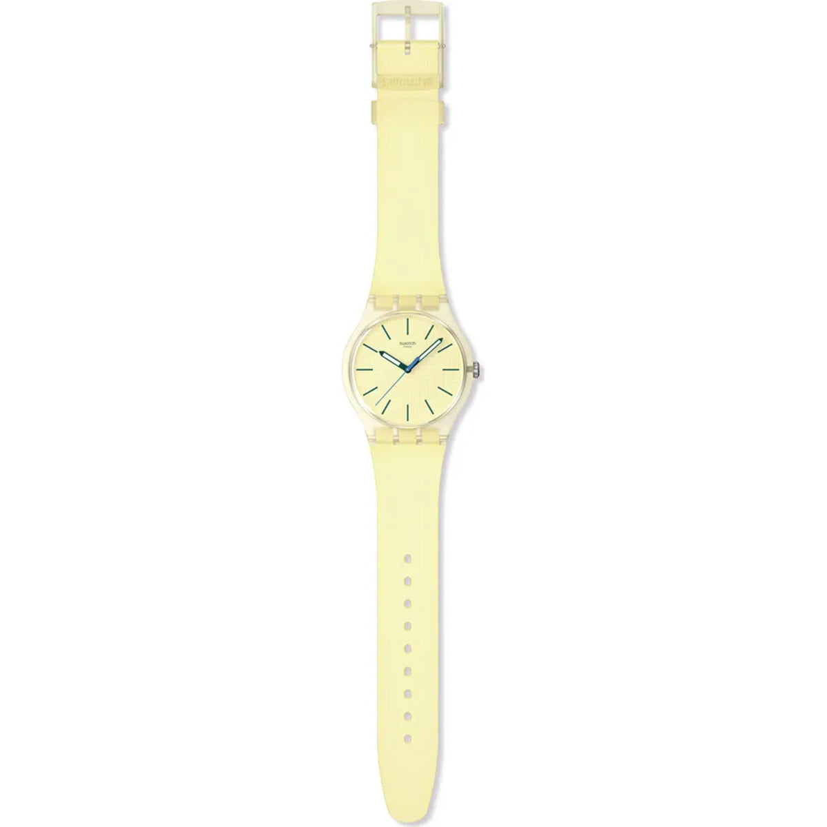 Yellow silicone strap quartz watch with round case and light yellow dial
