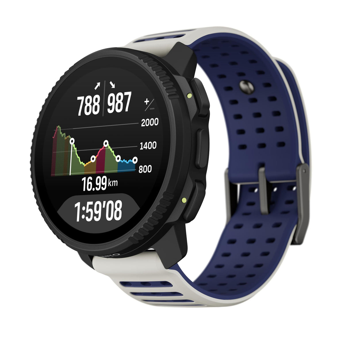 Suunto Vertical 2 SS051205000 three-quarter view showing elevation profile display and Arctic Gray strap