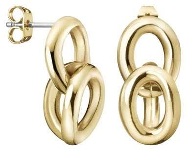Calvin Klein gold PVD drop earrings with stud back and interlinked oval rings