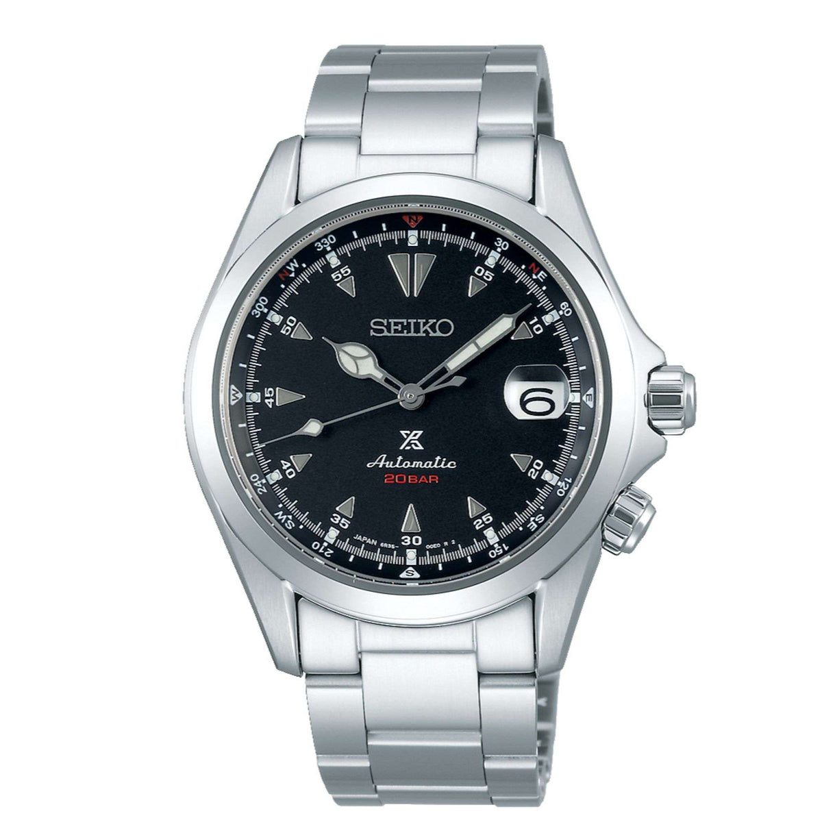 Seiko Prospex Alpinist automatic watch with black dial and stainless steel bracelet