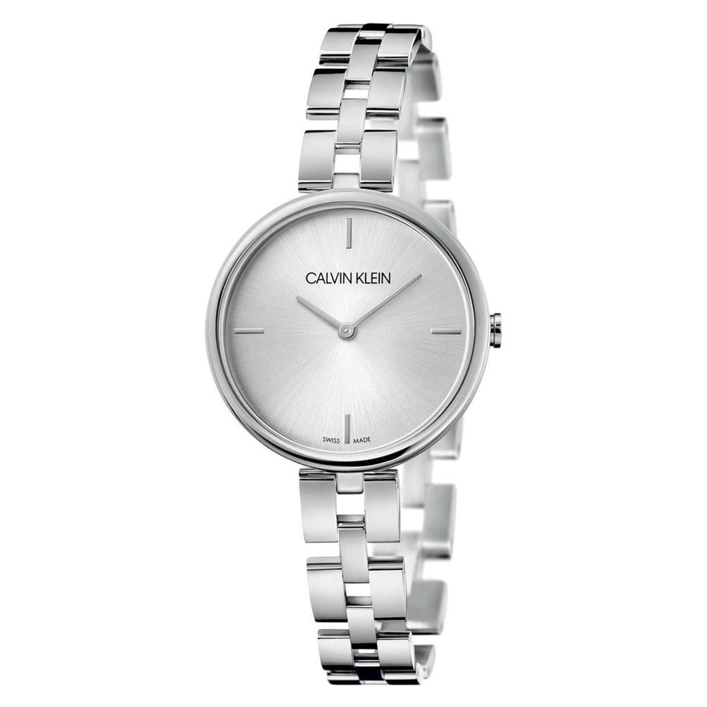 Women’s quartz wristwatch with silver stainless bracelet, silver dial, smooth bezel