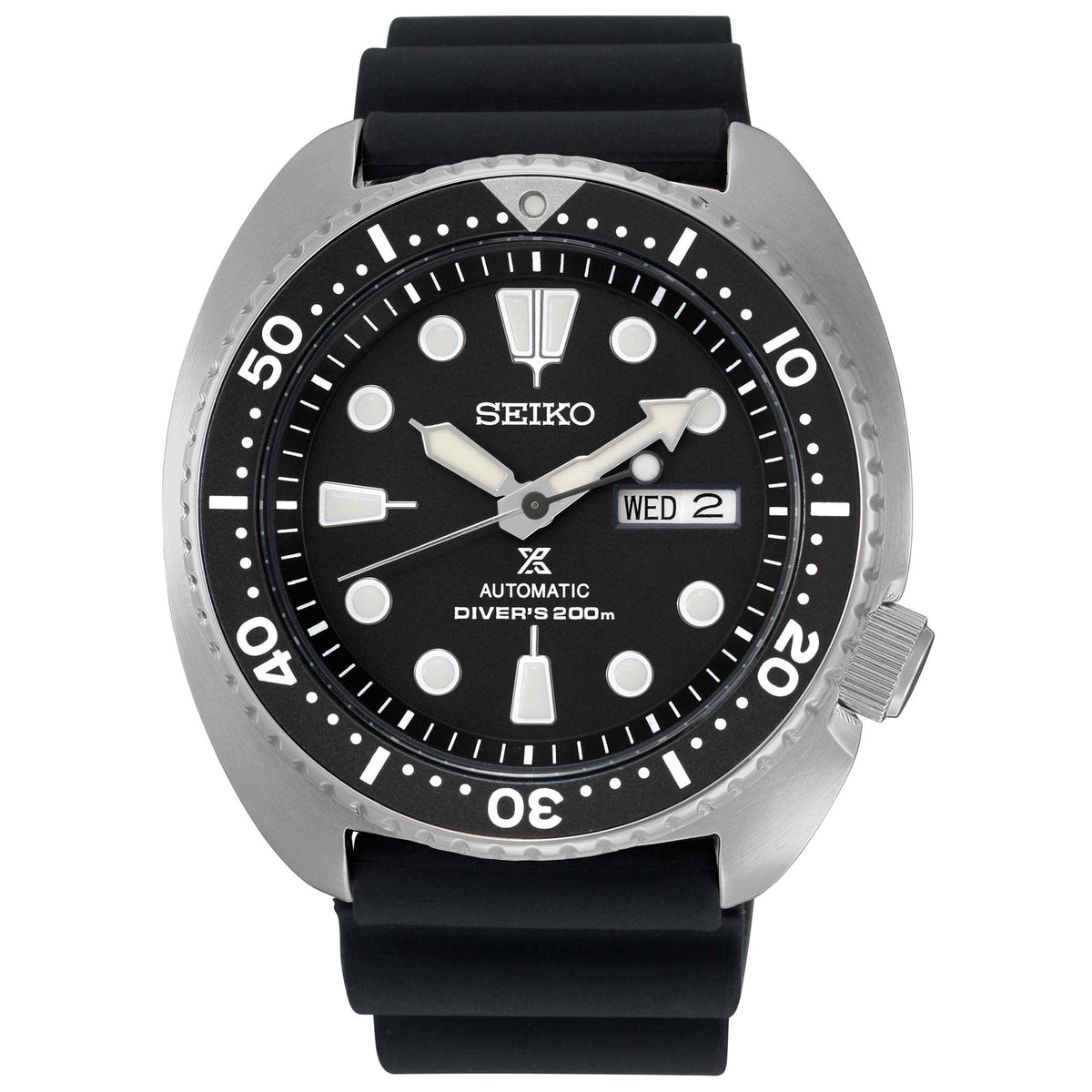 Men's Seiko Prospex Turtle automatic diver watch, black dial, Wed 2, rubber strap