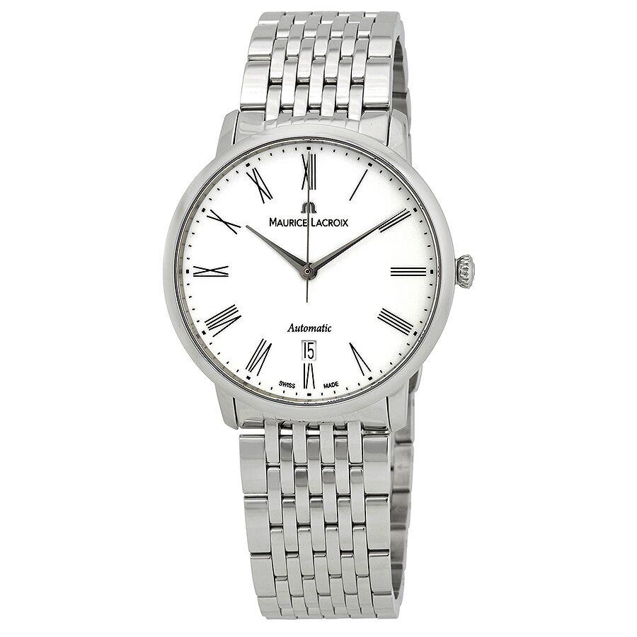 Maurice Lacroix men's steel automatic watch, white dial with Roman numerals, bracelet