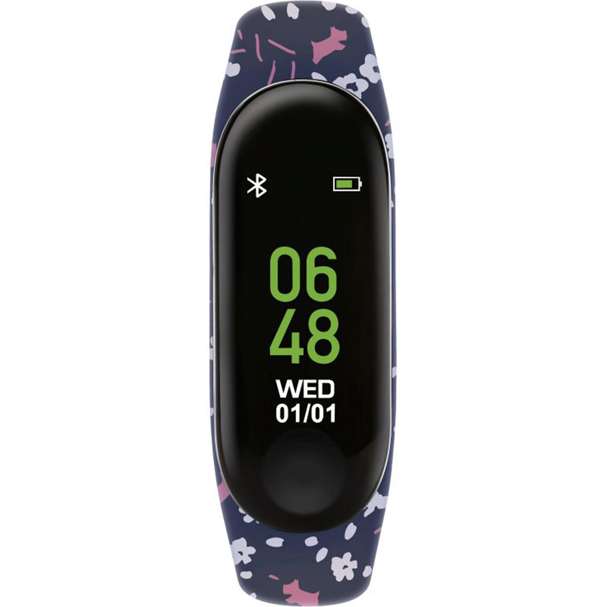 Radley ladies smartwatch, black screen with date and time, navy rubber strap