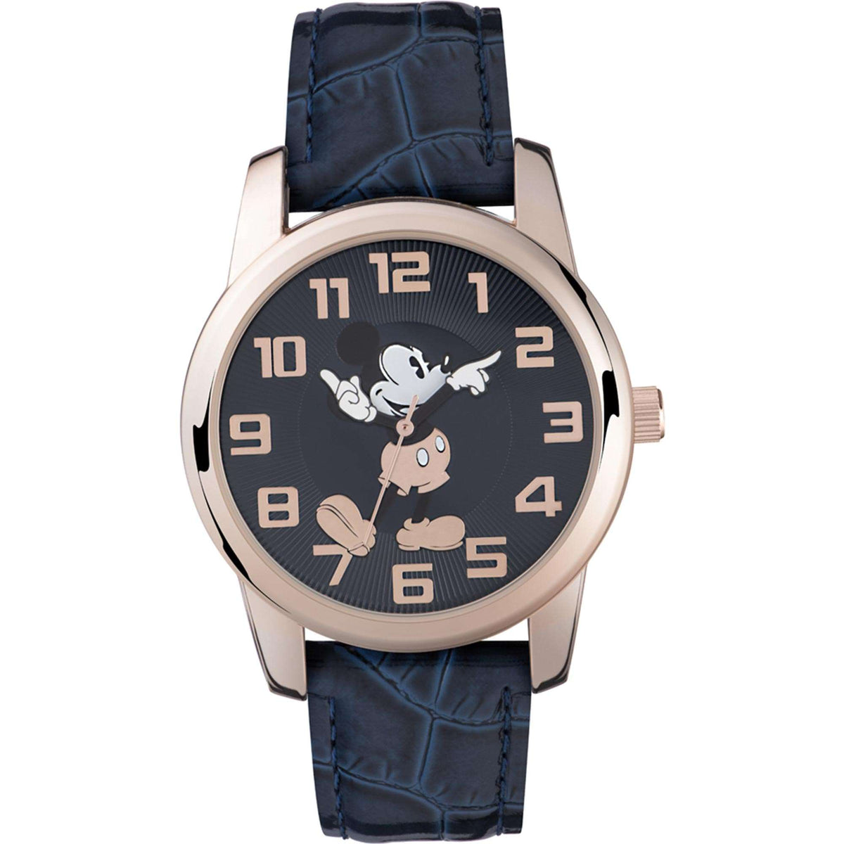 Mickey Mouse quartz-style watch with dark blue polyurethane strap and blue dial