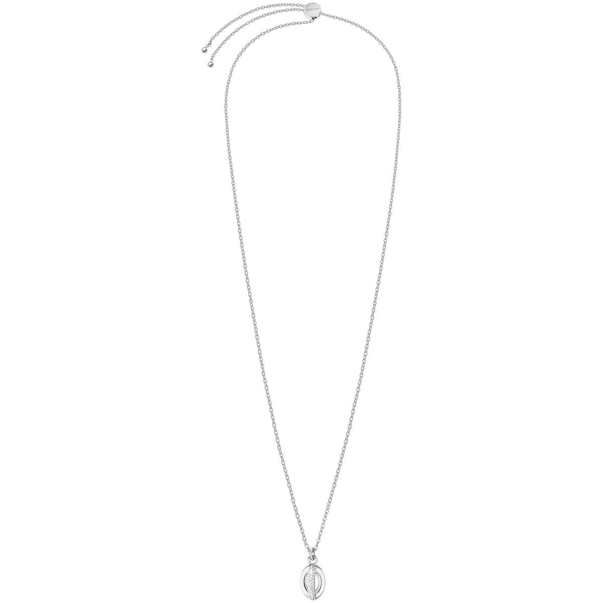 Statement ladies necklace with silver-tone chain and oval emblem pendant