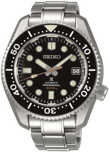 Men's stainless steel diver's watch with black dial, bezel markings, automatic text, date
