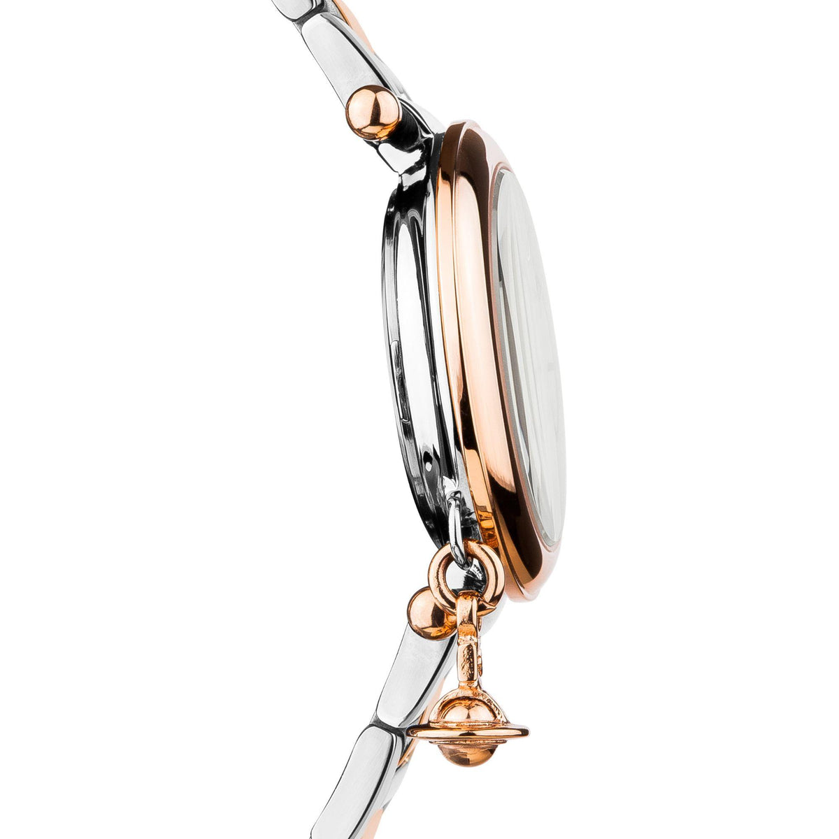 Vivienne Westwood Orb quartz watch in two-tone stainless steel bracelet and case with crown detail