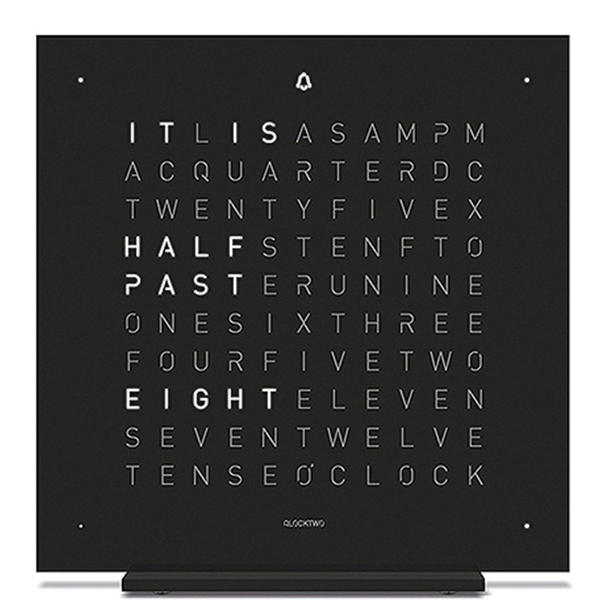 QLOCKTWO word-clock table clock, deep black touch metal face with front stand