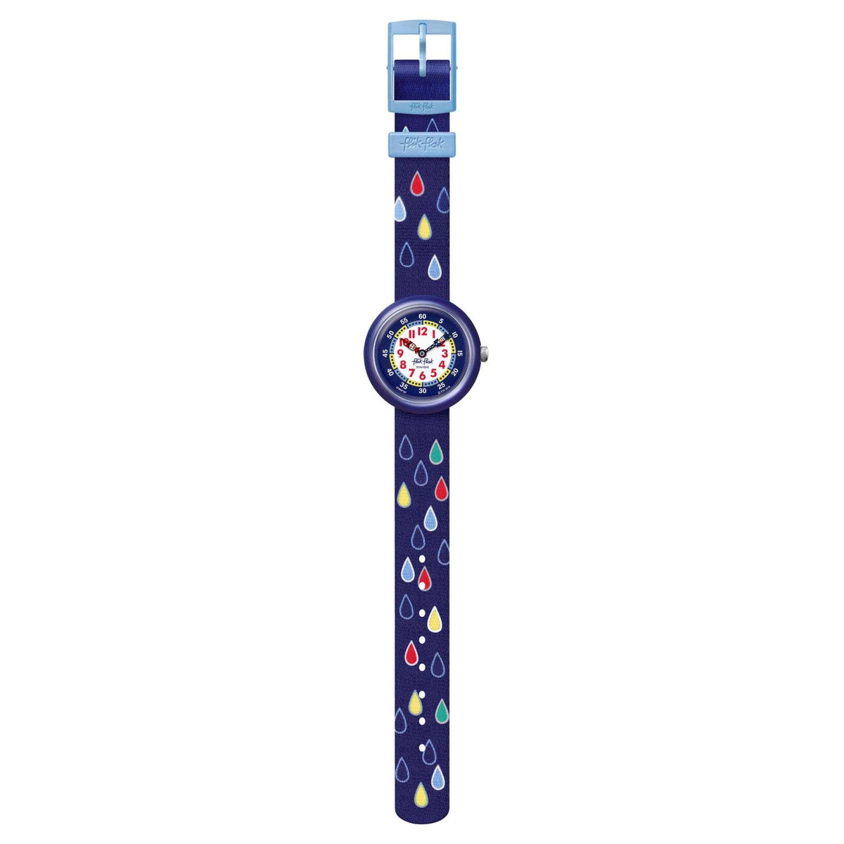 Boys blue dial quartz watch with water-drop patterned blue fabric strap and clasp