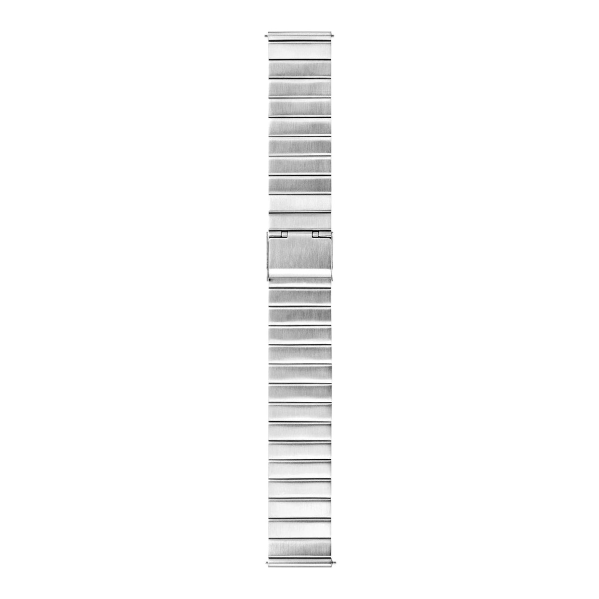 Stainless steel bracelet band for a quartz wristwatch, shown straight