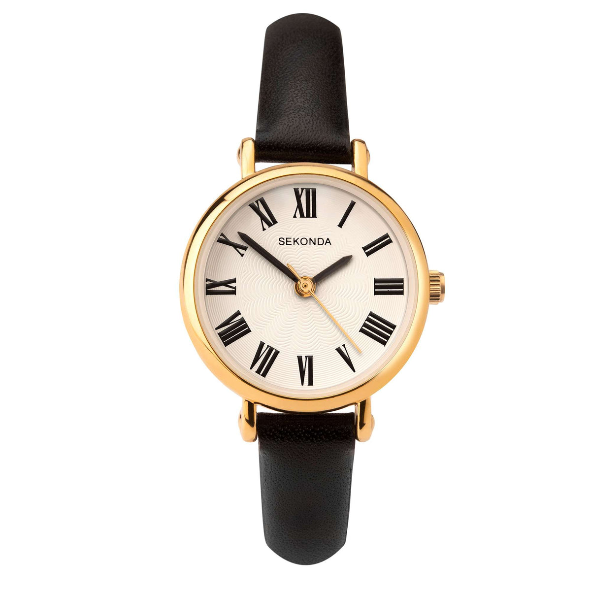 Sekonda quartz ladies watch, cream sunray dial with Roman numerals, black strap and bezel