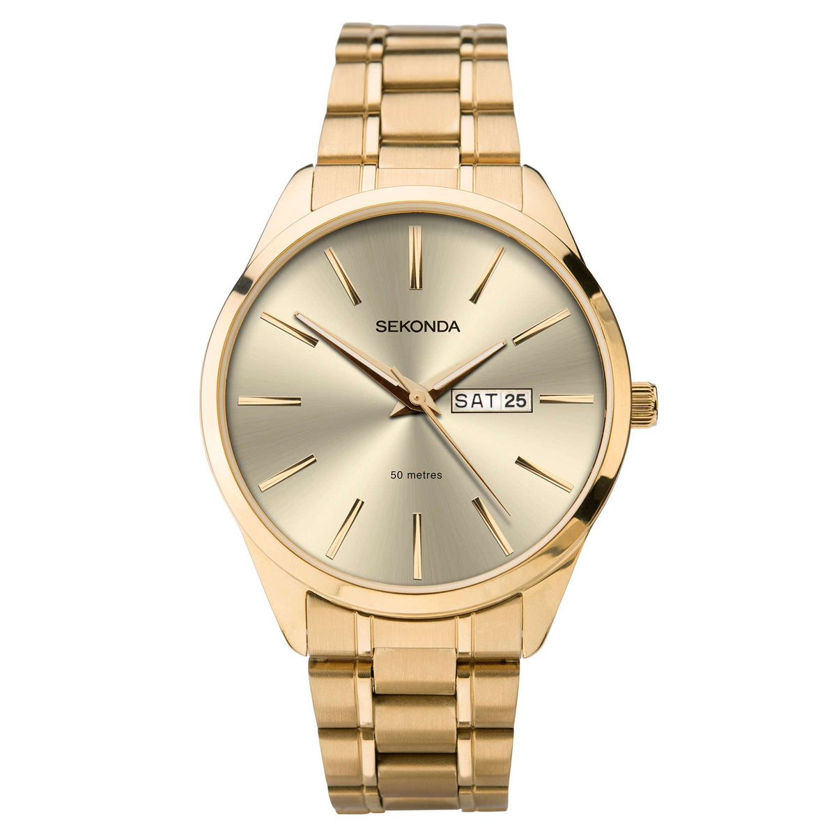 Sekonda men's quartz watch on gold-tone metal bracelet, light dial with day-date