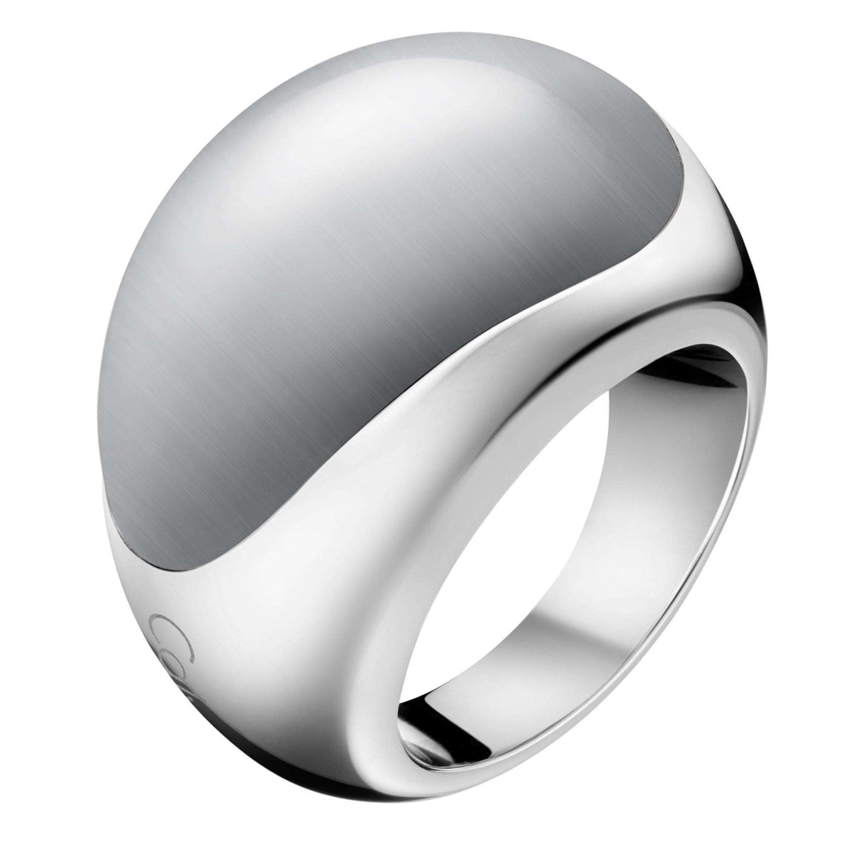 Calvin Klein stainless steel ellipse ring, brushed oval band with polished inner