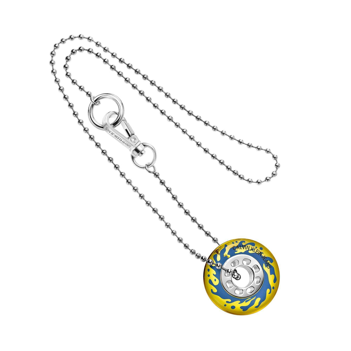 Calvin Klein silver-tone necklace with yellow wheel pendant on short chain
