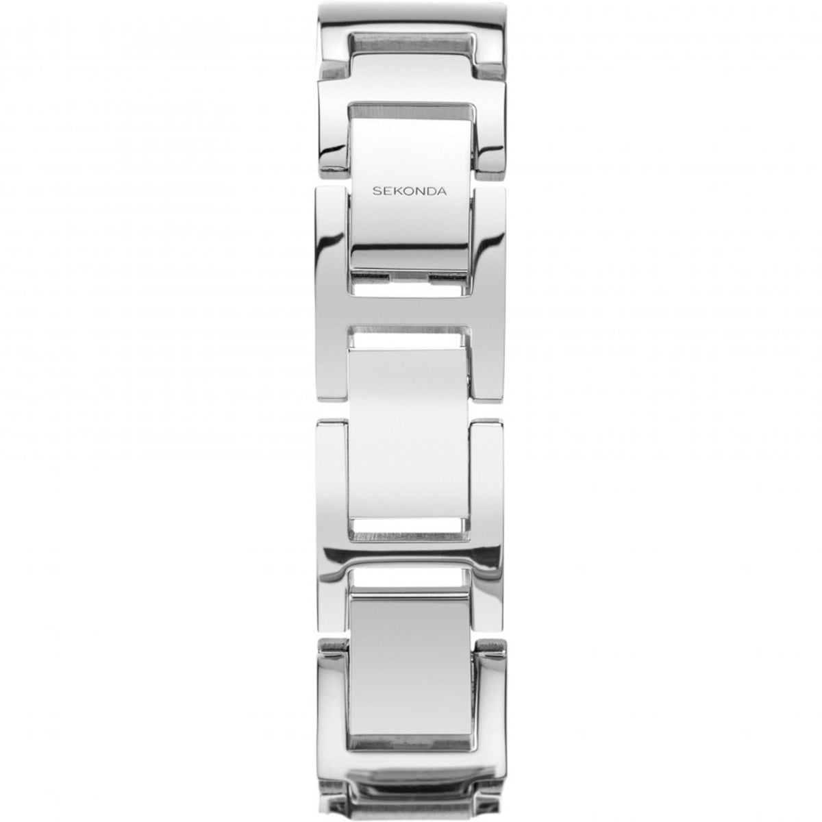Ladies silver metal bracelet watch reverse with rectangular links and Sekonda logo