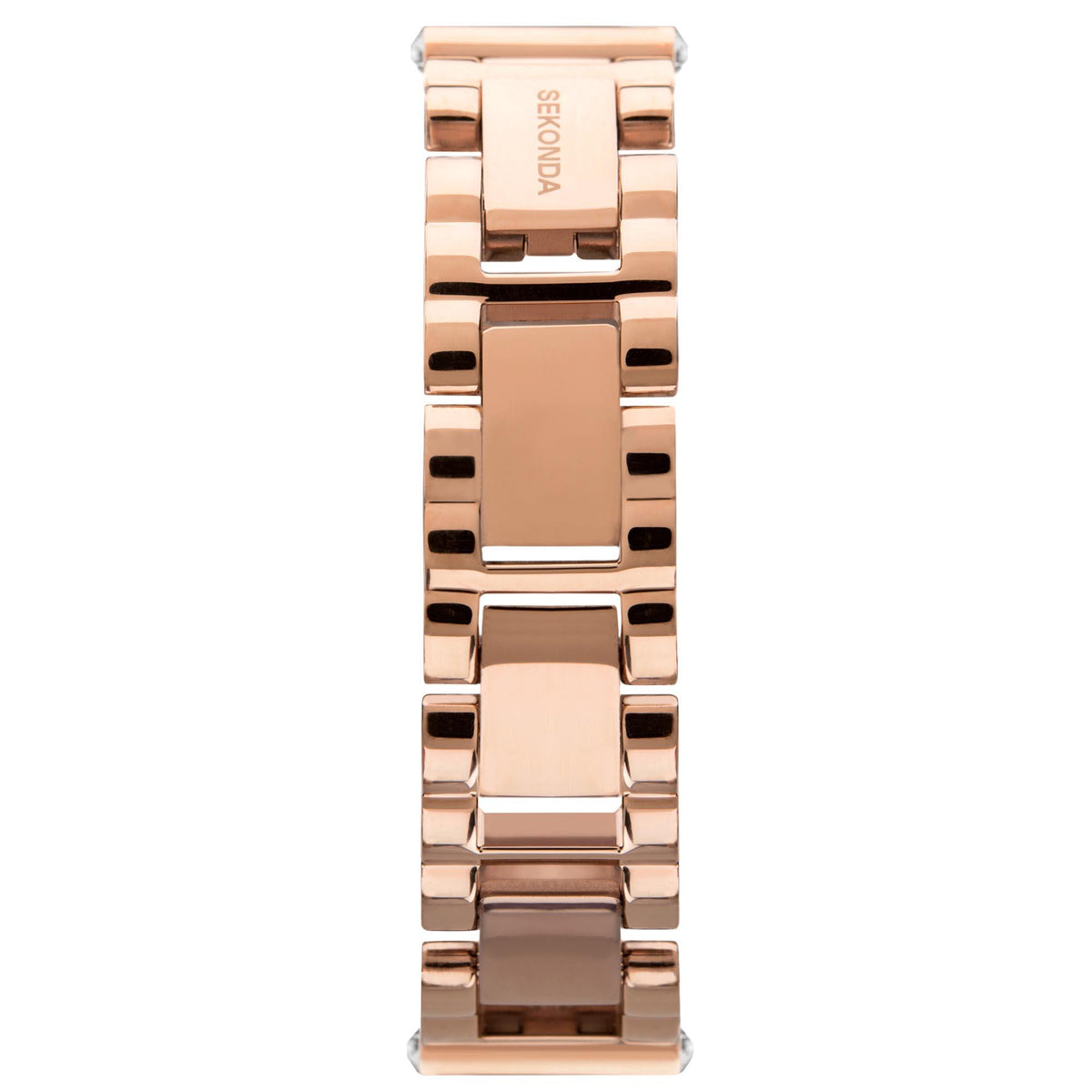 Rose-gold Seksy ladies wristwatch back and bracelet links, with engraved case details