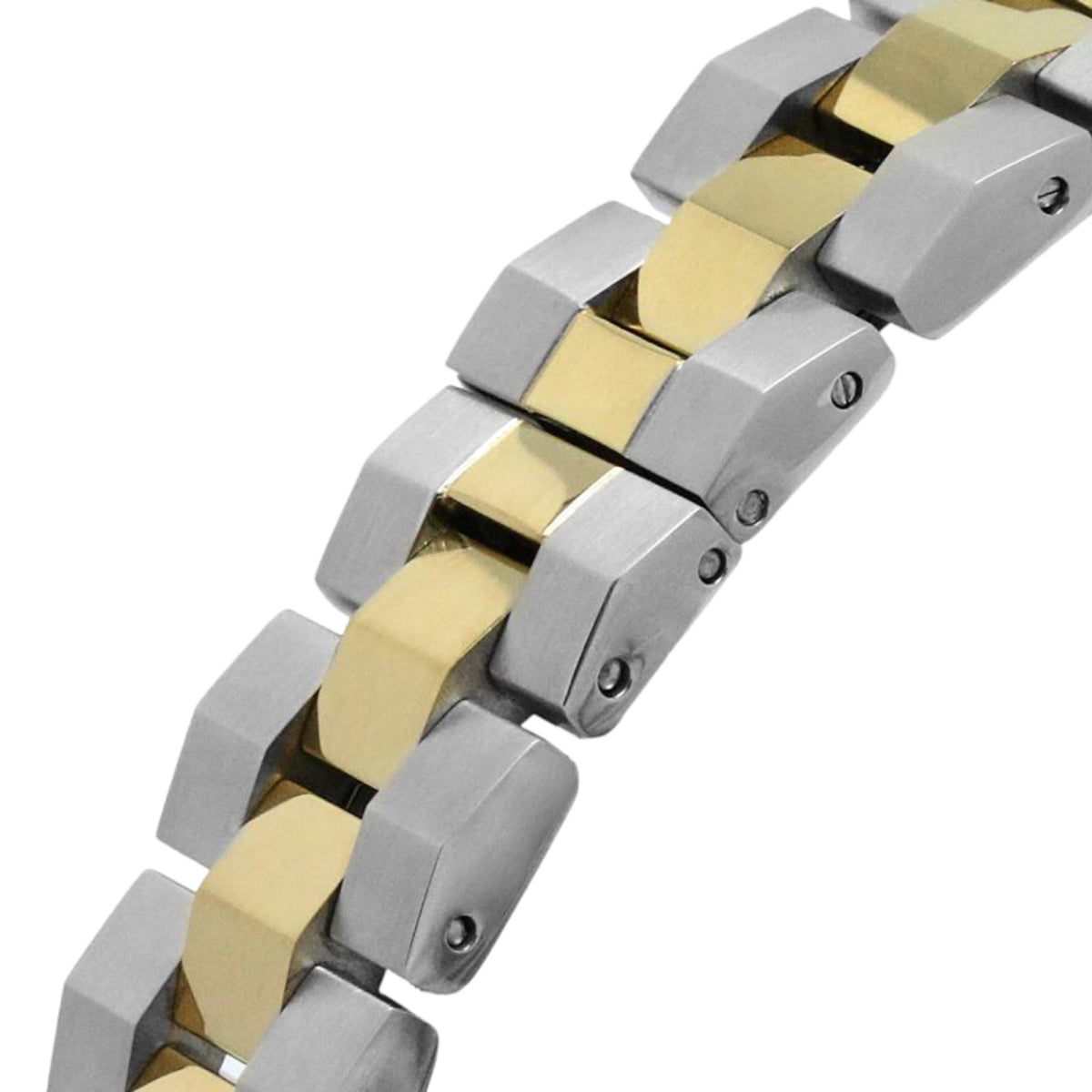 Two-tone stainless steel bracelet with alternating silver and gold links for ladies watch