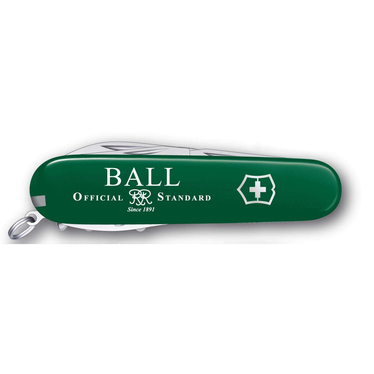 Green pocket knife with BALL logo and official standard emblem on handle