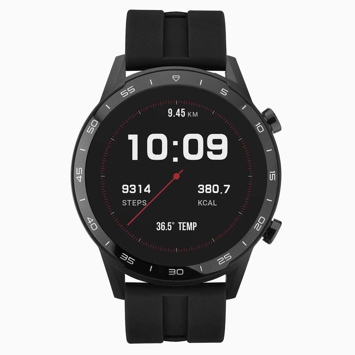 Sekonda smart watch with black silicone strap, circular screen with 10:09 metrics