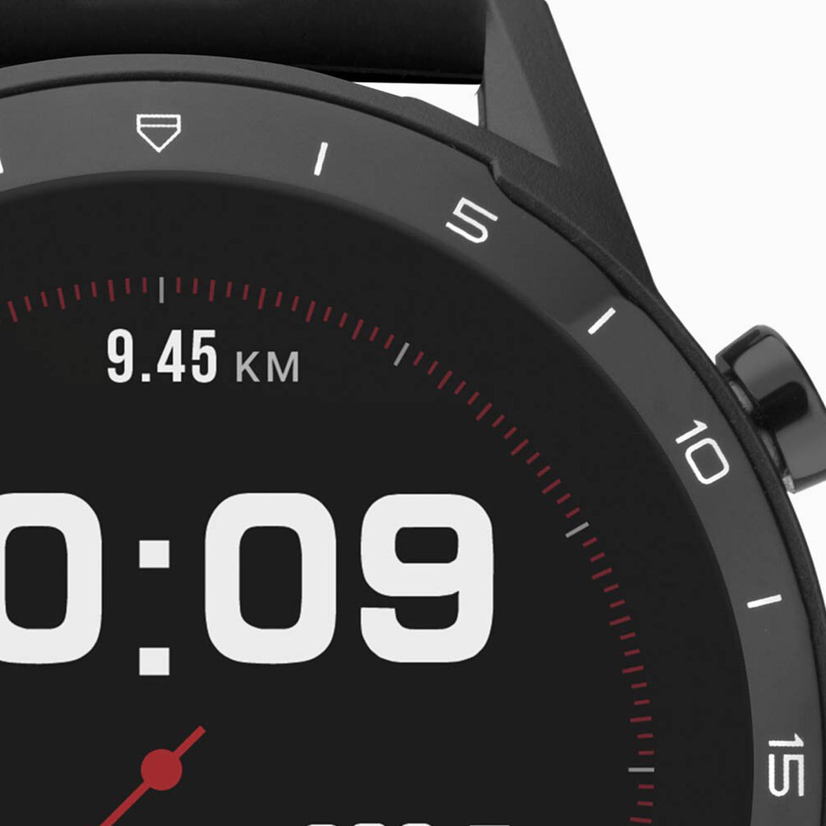 Sekonda smart watch close-up showing 10:09 and red dial ring around the face