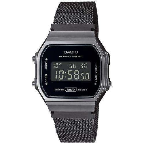 Gunmetal stainless watch with black dial and black metal mesh bracelet strap