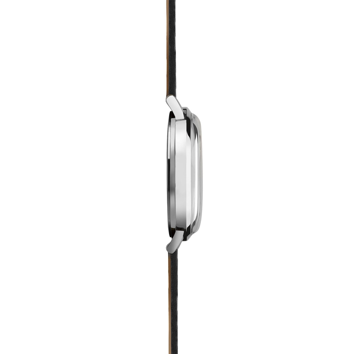 Sekonda men's watch side profile with metal case and black strap, crown at top.
