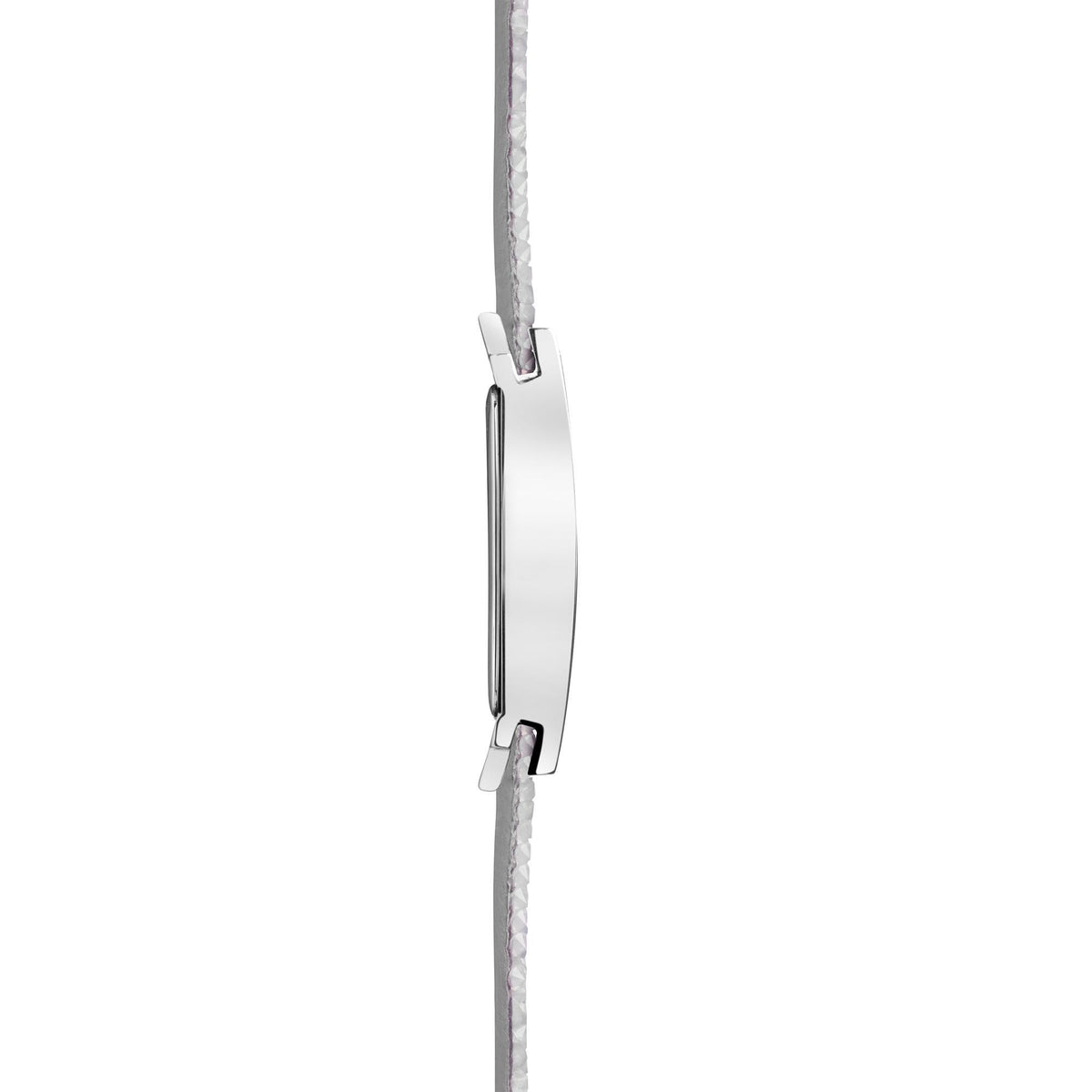 Sekonda watch case side view with metal bezel and white textured strap