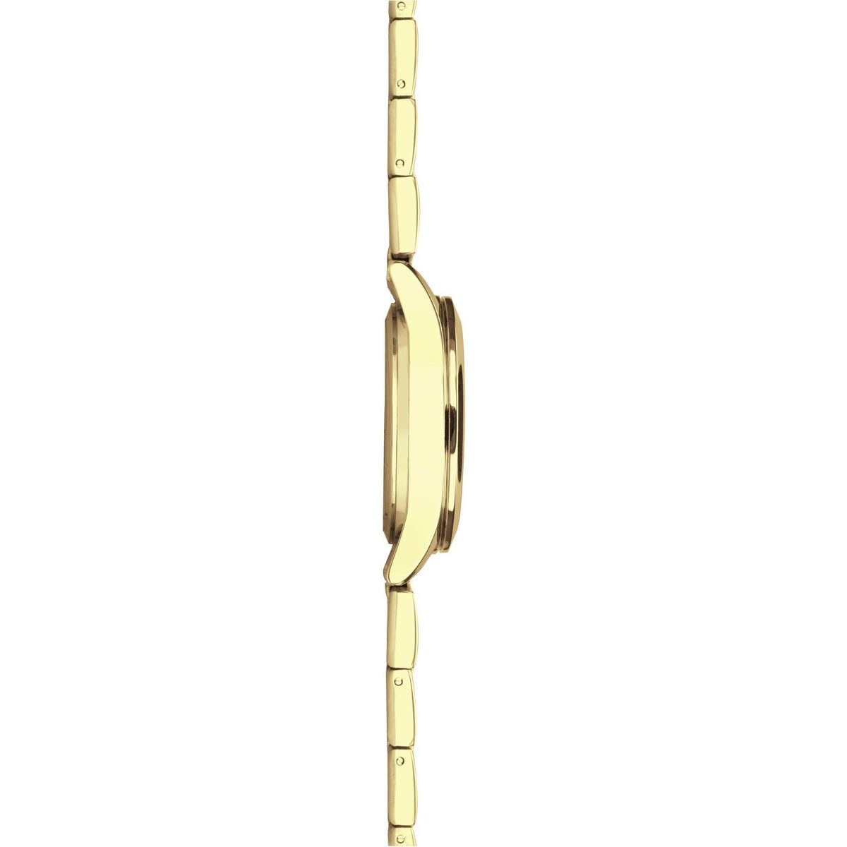 Gold-tone stainless steel ladies watch, alternate side view with smooth case and lugs