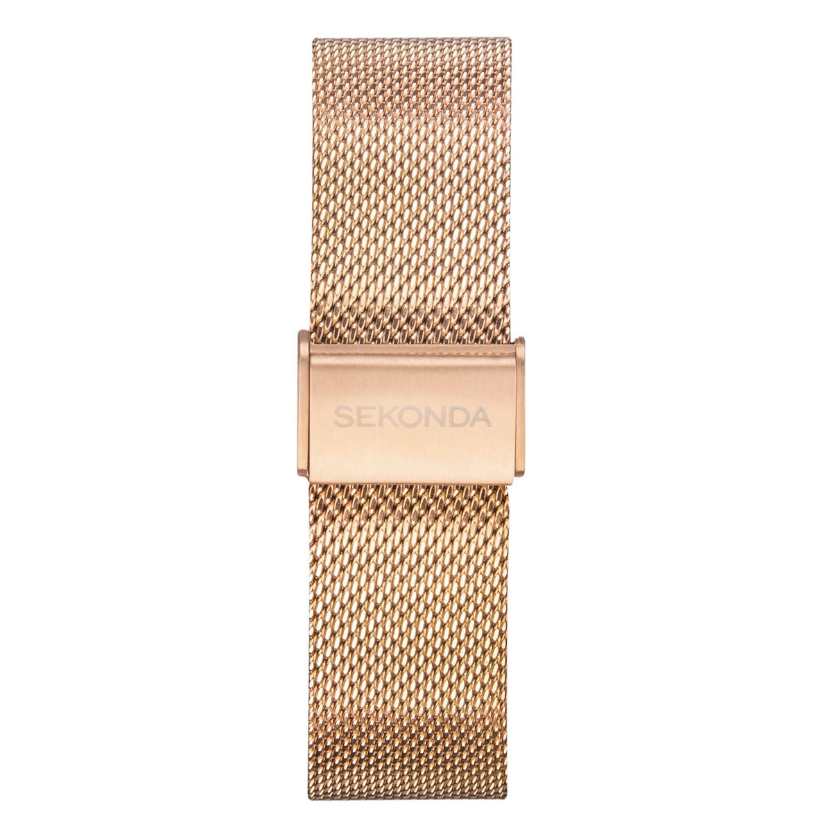 Rose gold mesh bracelet smartwatch with rectangular case and brand-engraved clasp