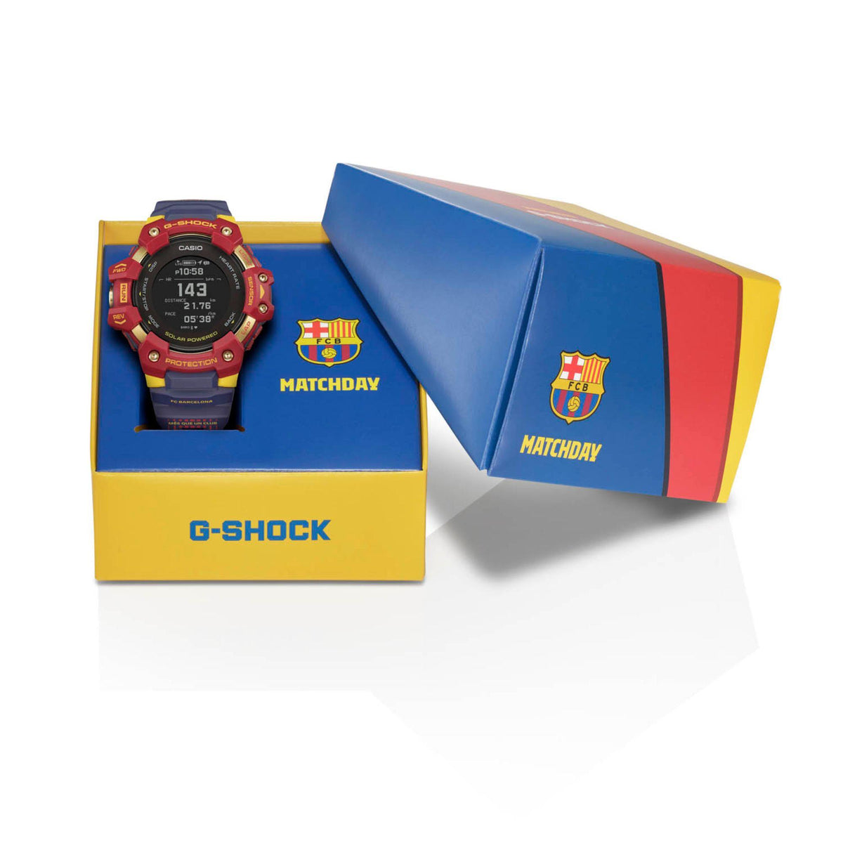 Men's Casio G-Shock smart watch in gift box, red and blue case with dark dial
