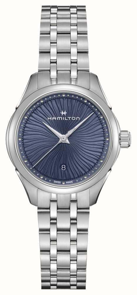 Hamilton Jazzmaster steel quartz watch with dark blue dial and silver bracelet