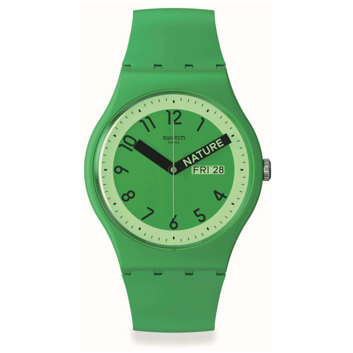 Green quartz wristwatch with round green dial and green silicone strap