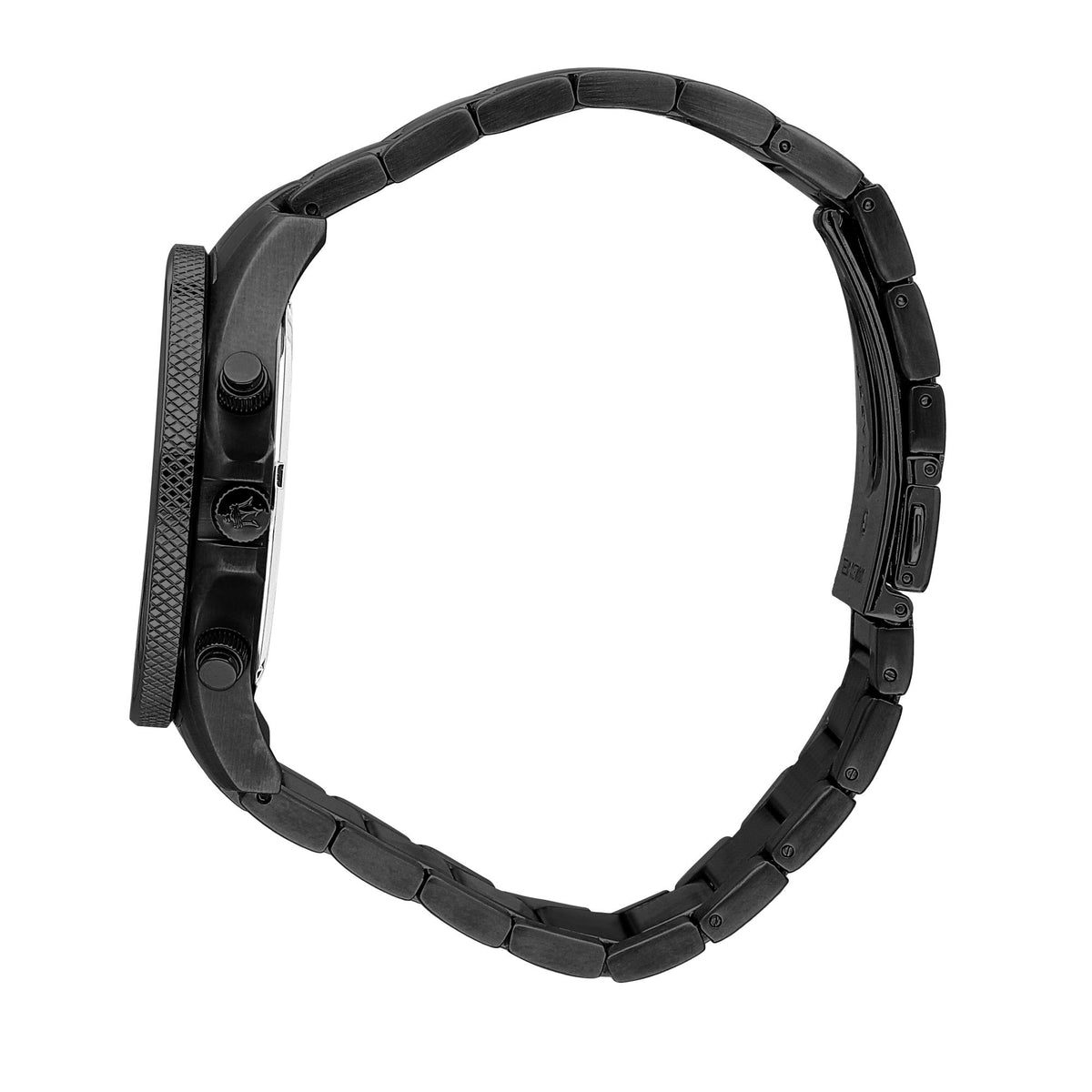 Maserati black steel bracelet watch strap, hinged links and side profile