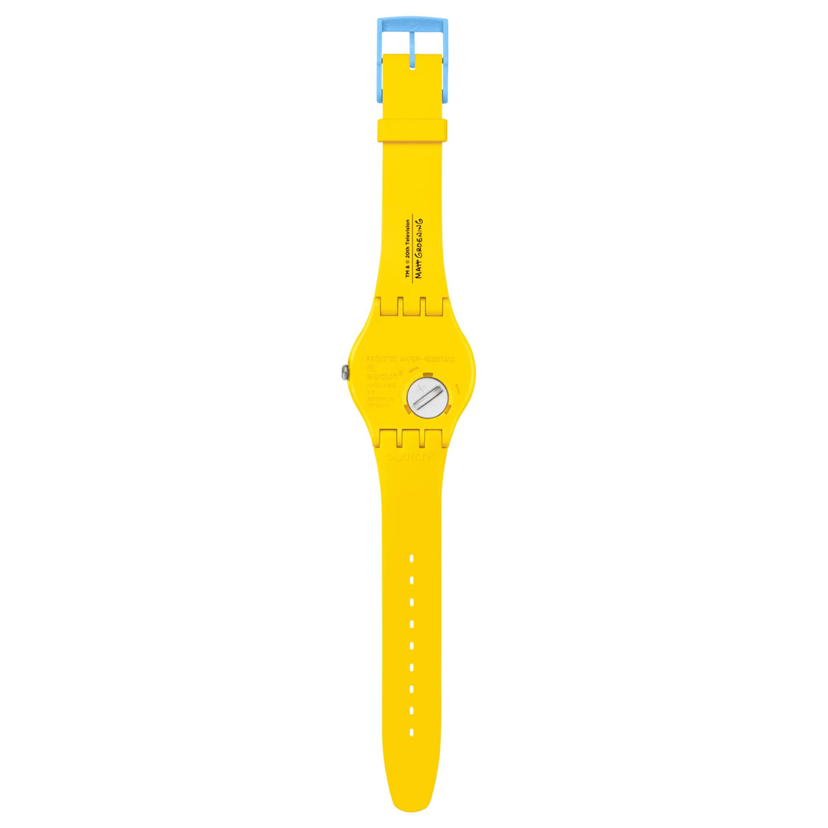 Yellow silicone watch strap with round dial and clasp hardware, minimalist view