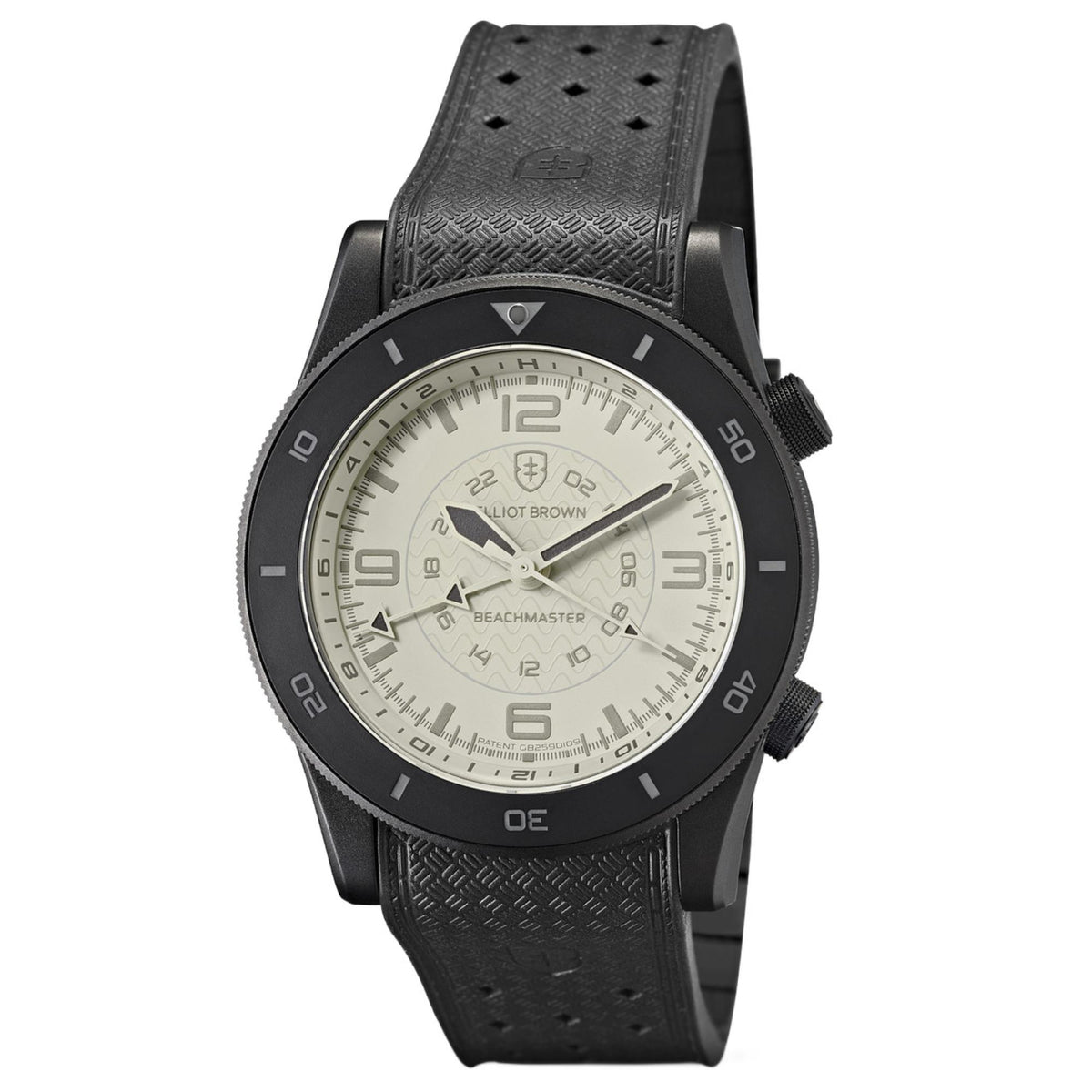 Men’s cream dial dive watch with black rubber strap and dark rotating bezel