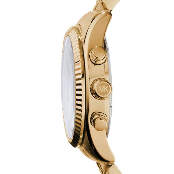 Gold-tone watch case profile with textured bezel edge and crown detail
