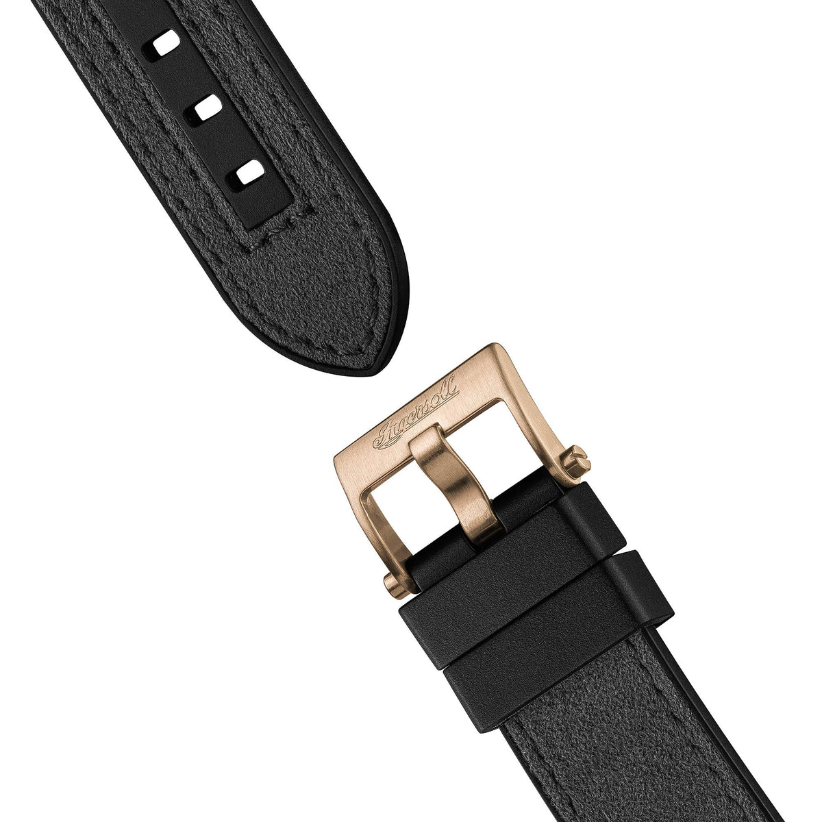 Automatic men's watch with black PU strap and rose-gold buckle clasp