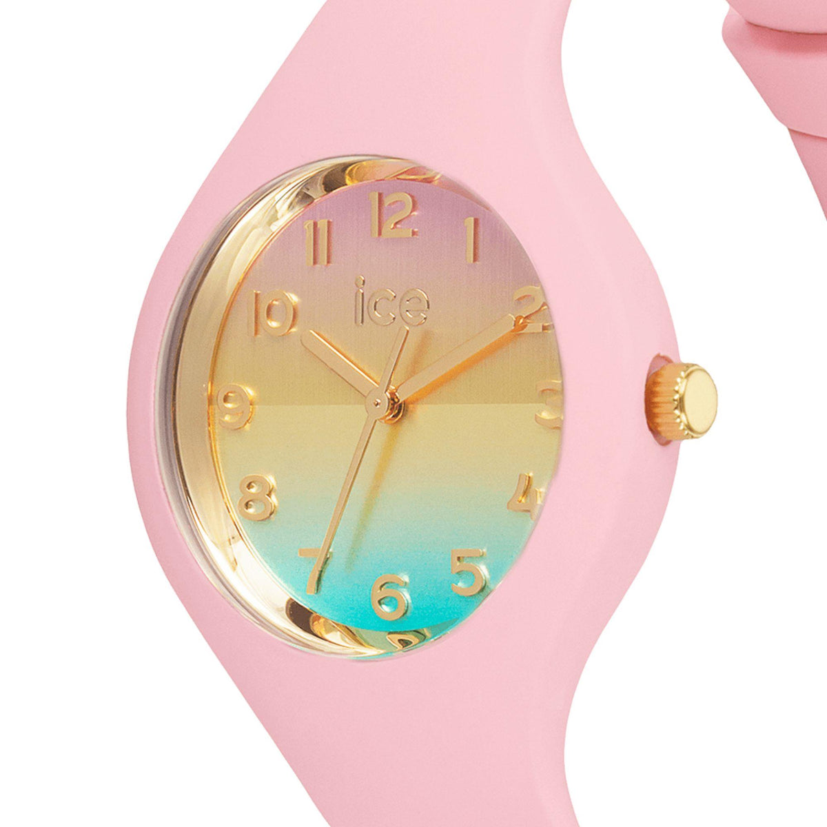 Nude gradient dial silicone strap watch with gold-tone case and pink strap