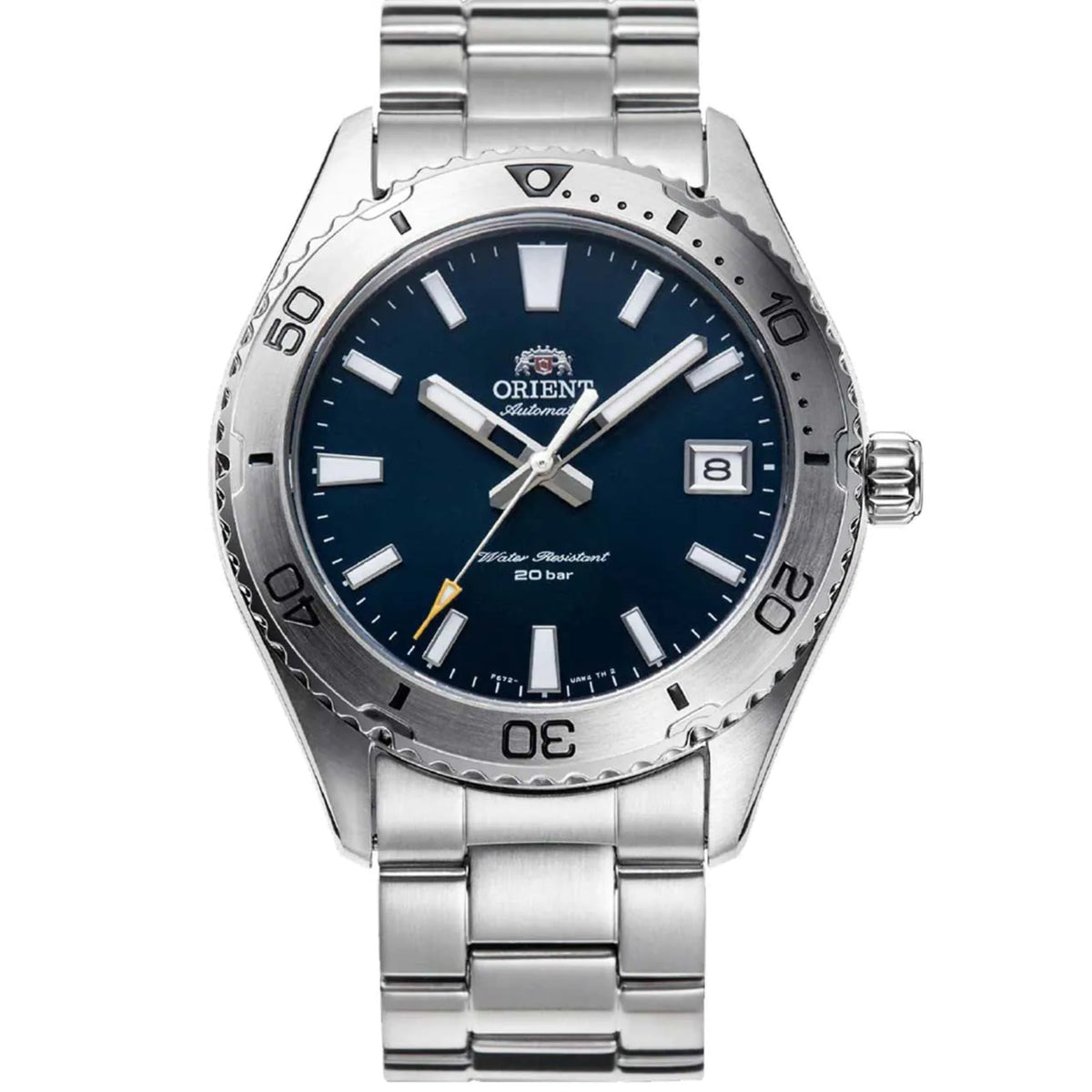 Men's automatic watch with blue dial, silver hour markers and steel bracelet