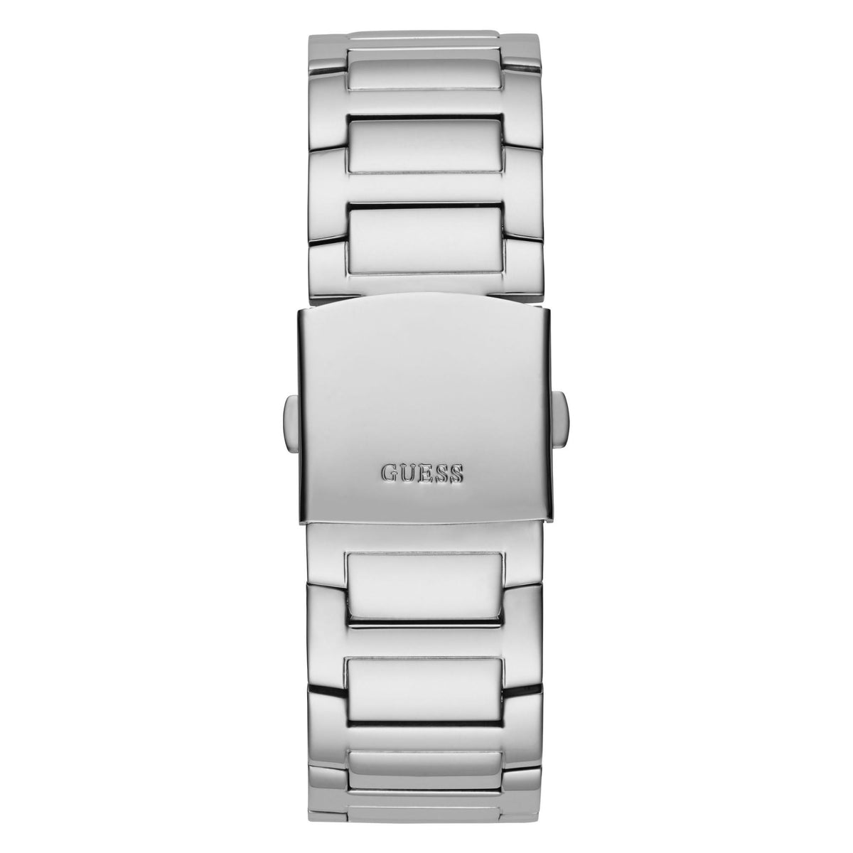 Men’s multifunction watch back with rectangular clasp and stainless steel link bracelet