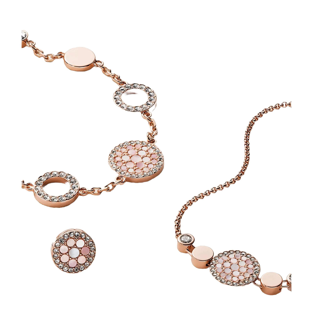 Fossil gold-tone stainless steel bracelet with mother-of-pearl disc charms