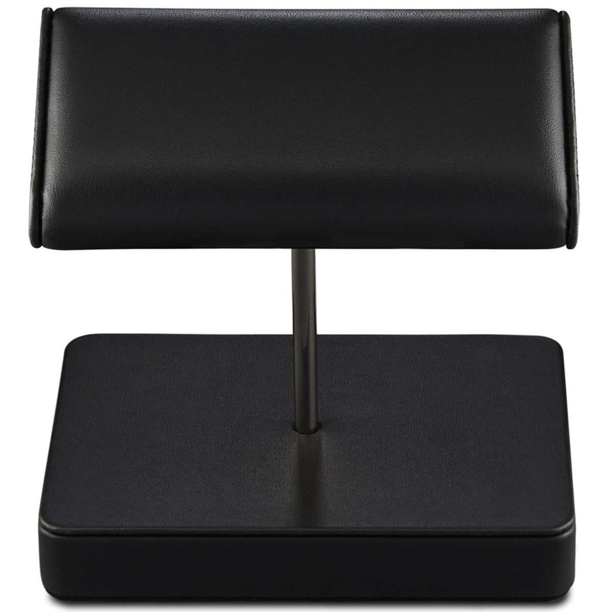 Double watch stand featuring black padded watch rest with metal center post and base.